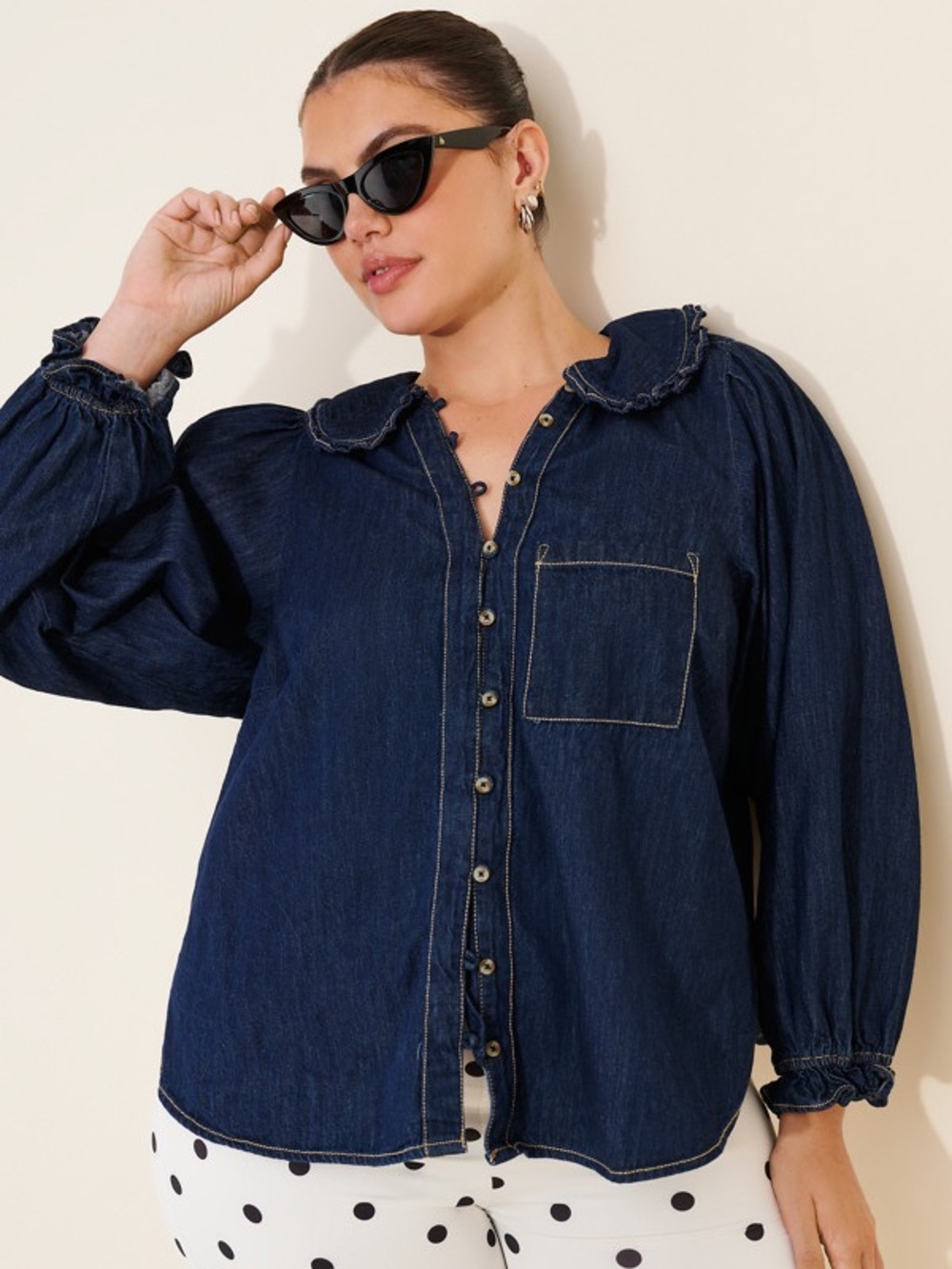 Pilcro Keira Denim Long-Sleeve Blouse